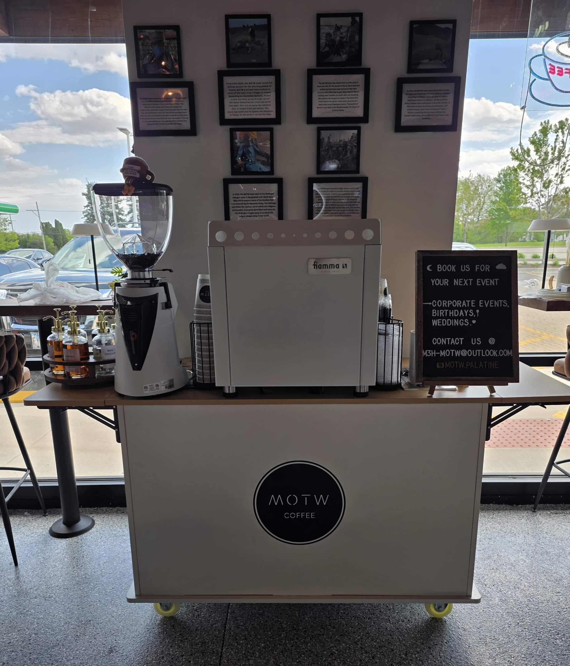 MOTW coffee cart indoor setup